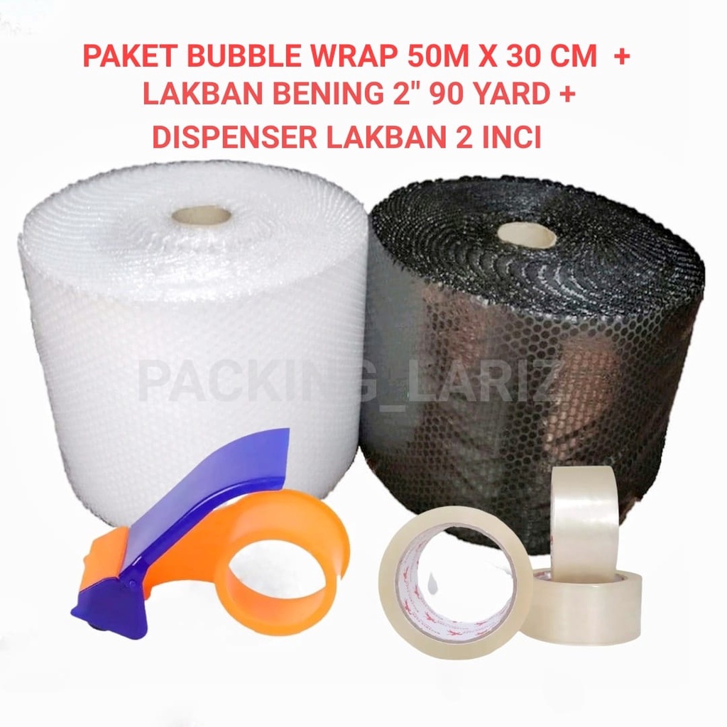 

1 roll bubble wrap 50m x 30cm babel lakban bening 2 inci 90 yard dispenser lakban 2 inci