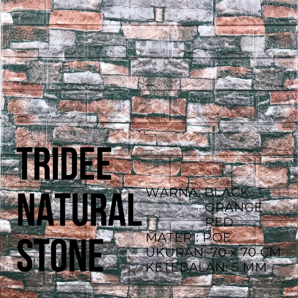 Wallpaper Foam 3D Motif Batu Bata Natural |TRIDEE NATURAL STONE BLACK ORANGE