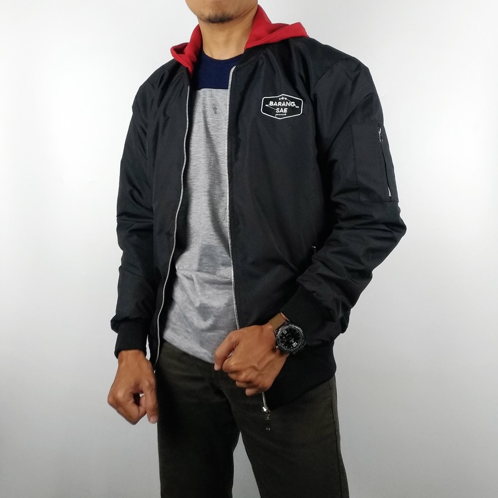 Download BARANGSAE JAKET BOMBER HOODIE HITAM LOGO SIMPLE WATERPROOF ...