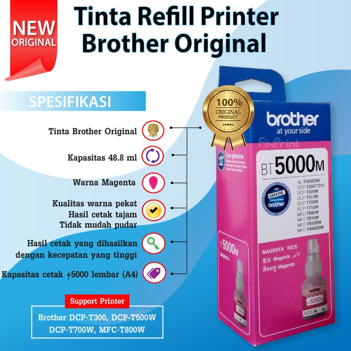 PAKET CMYK Tinta Brother BT6000bk BT5000C BT5000M BT5000Y Original Refill Printer T300 T500 T700