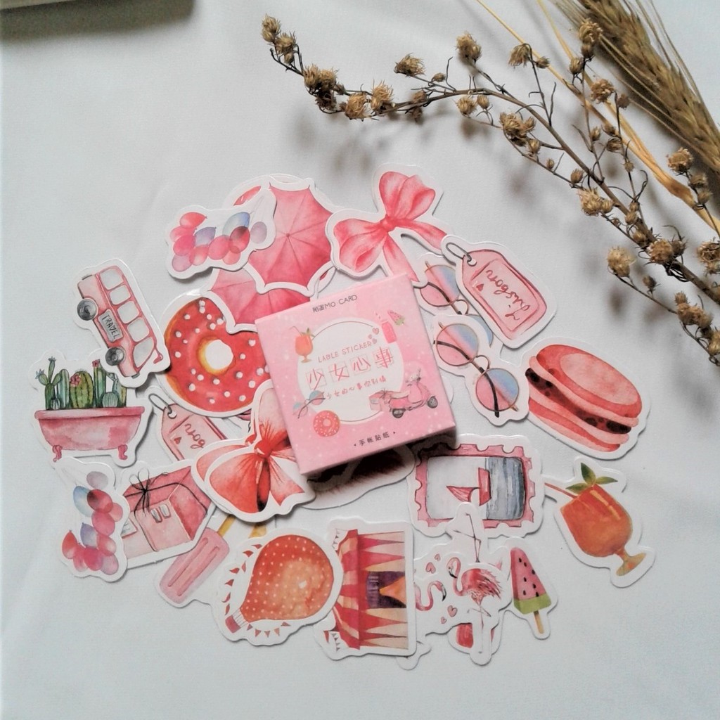 

45 Pcs Stiker Aesthetic/Stiker Box Pink Sweet Dekorasi Scrapbook Journal DIY