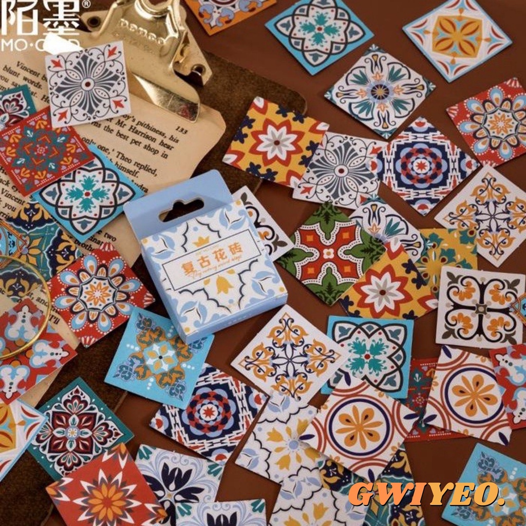 

46 Pcs Retro Tile Vintage Sticker Aesthetic Journal Scrapbook