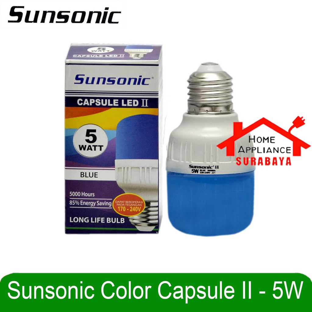 Lampu Bohlam Kapsul Capsule LED Sunsonic II Warna Warni 5W 5 Watt Hijau Biru Kuning Merah