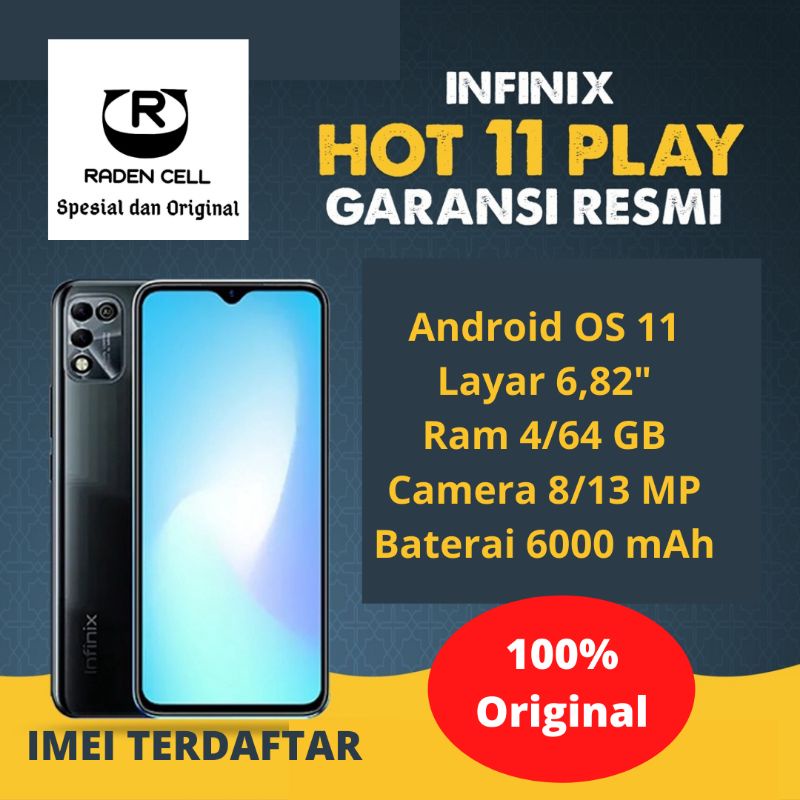 Infinix Hot 11 Play 4/64 GB Handphone 4G LTE Murah Smartphone Android 4G HP Android 4G HP 4G LTE Gar