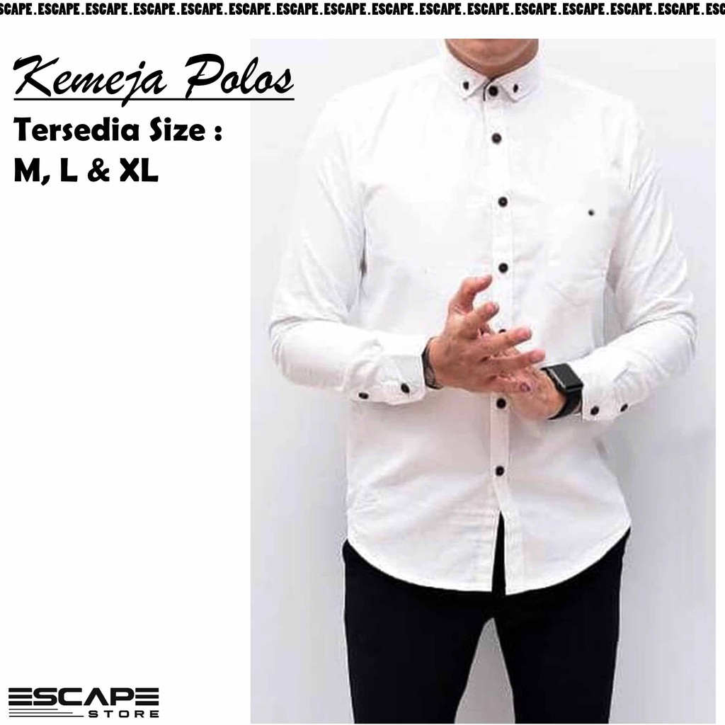 Kemeja Formal Pria Polos Lengan Panjang Bahan Katun - Putih