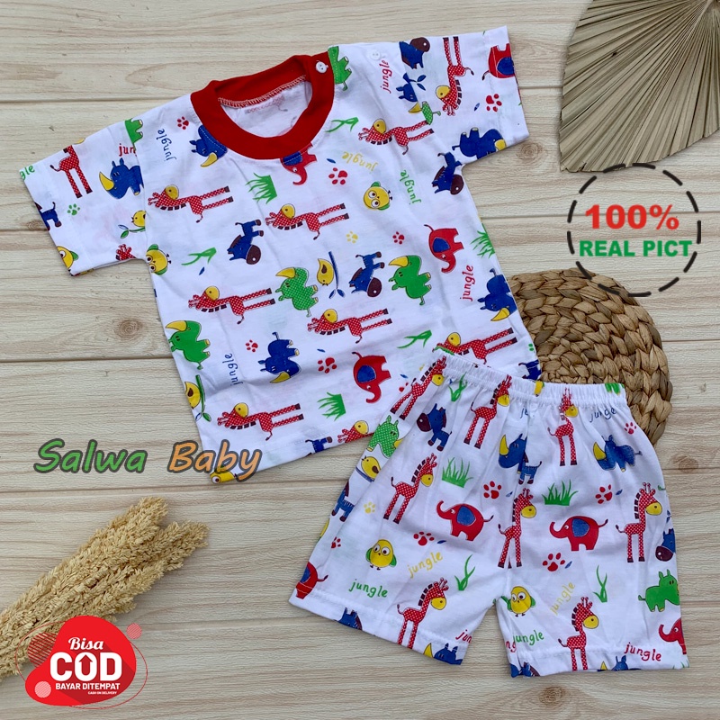 Setelan Baju Bayi Setelan Piyama Bayi Lengan Pendek Kancing Bahu Usia 3-12 Bulan