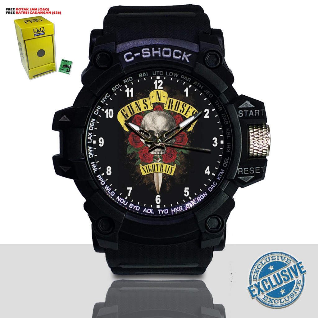 (EXCLUSIVE ) JAM TANGAN GUNS N' ROSES WATER RESIST FREE BOX DAN BATREI - NO.6