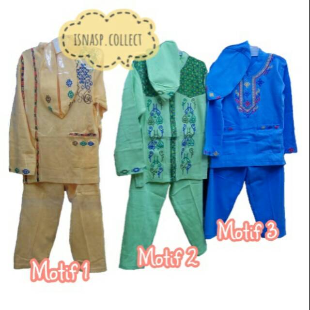 Baju Koko Anak Muslim Size 1 2 3 Usia 2-5 Tahun Bordir List Batik Lengan Panjang Katun Kaos Adem