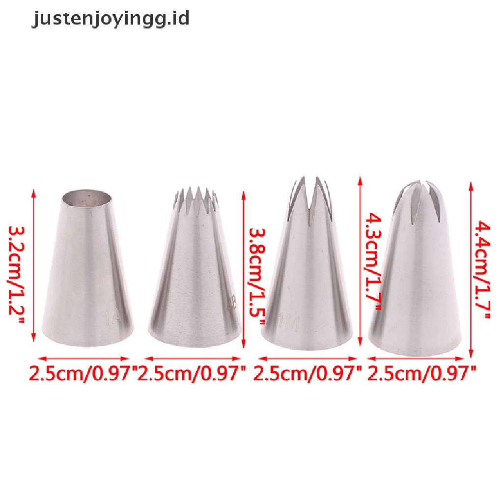 4pcs / Set Nozzle Icing Piping Bahan Stainless Steel Ukuran Besar Untuk Alat Baking Kue