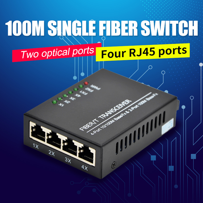 Fiber Converter 10/100Mbps 4 RJ45 2 SC Ethernet Switch Optical Media Converter Single Mode Fiber