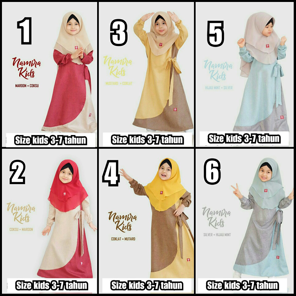 Gamis namira kids gamis anak perempuan 3 - 7 tahun by anv kids