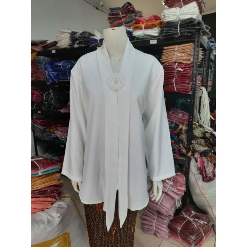 (P110/120) Kebaya Floy JUMBO - SUPER JUMBO lengan PANJANG hijab KeroncongBusana-Putih