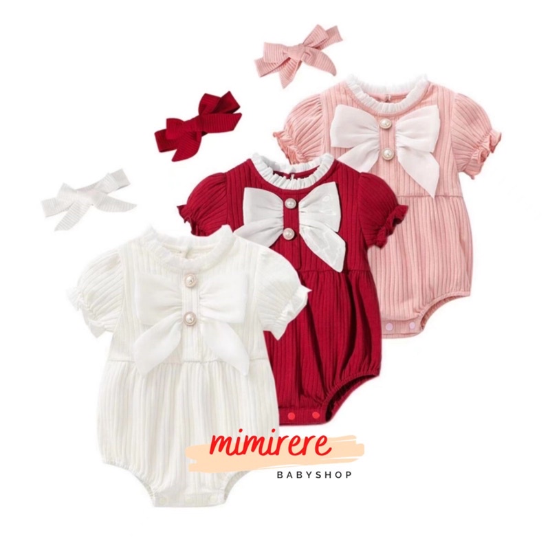 Catell Love Baby Jumper Rib Big Ribbon + Bandana / Jumper Bayi