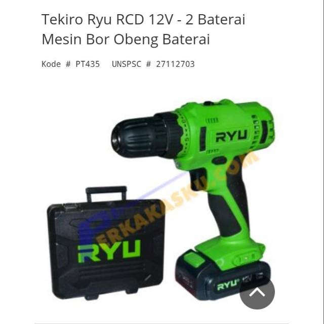 BOR CORDLESS RYU 12V/MESIN BOR BATERAI RYU RCD12V