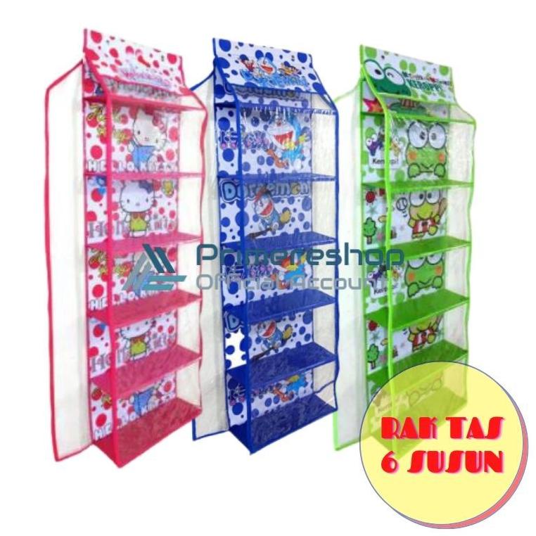 Promo.. Rak Tas Gantung Plastik Susun / Tempat Tas Karakter Doraemon Hellokitty MURAH A90