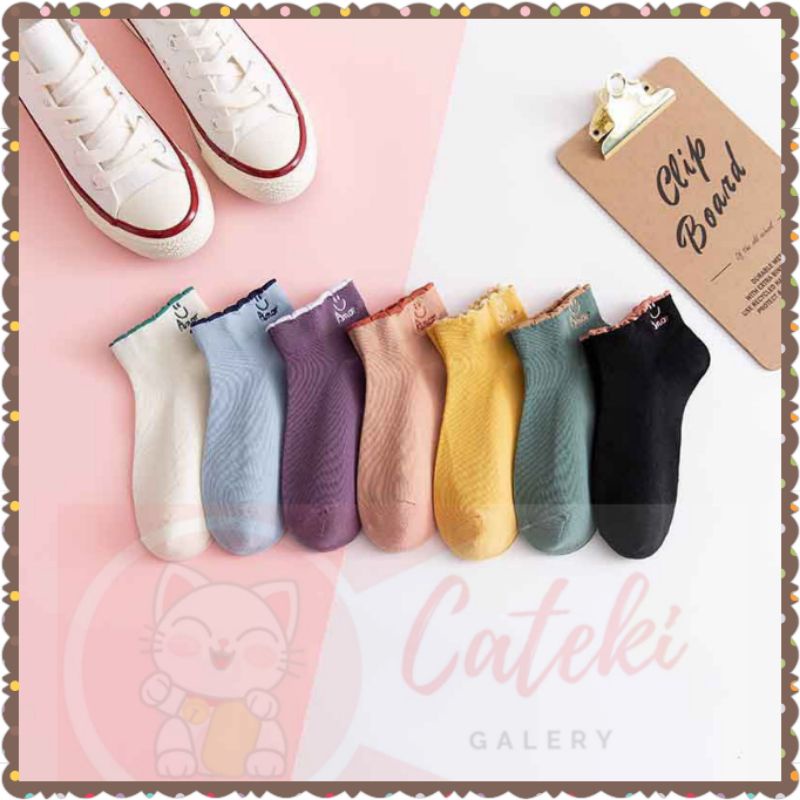 [CTK] Kaos Kaki Fashion Wanita Pendek Semata Kaki Motif SMILE Amor Polos Kaos Kaki Ankle New Socks PROMO MURAH