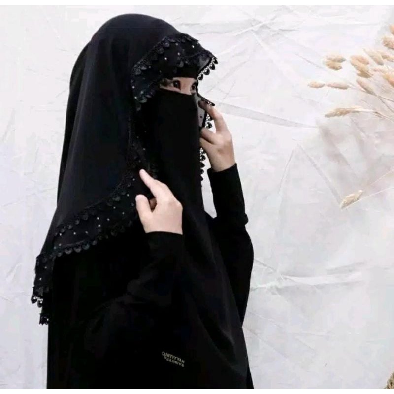 NIQAB YAMAN BUTTERFLY RENDA MANIK PELANGI DAN HITAM/ NIQOB YAMAN TEMBORO