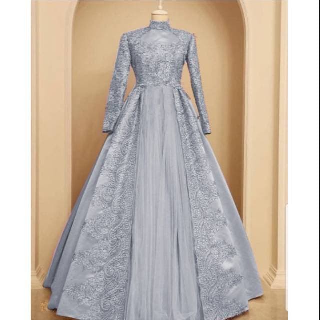 SMARTDN Promo baju pesta mewah gamis nuraini abu xl brukat gaun remaja nur ta Murah