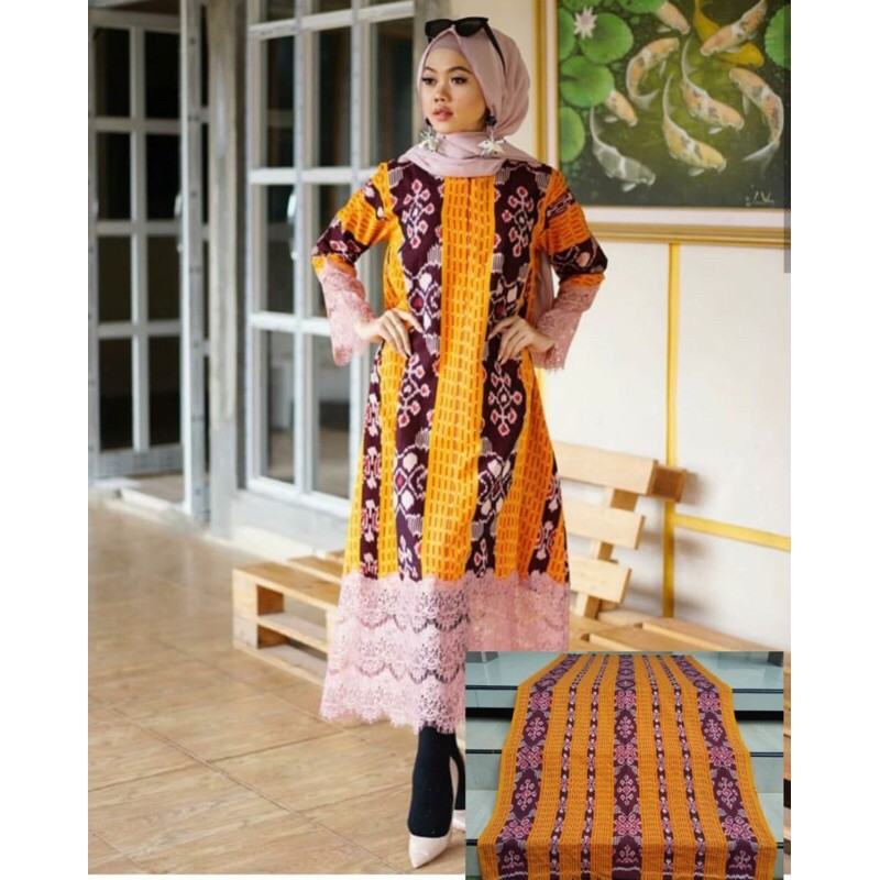 baju wanita pakaian wanita gamis syari baju tenun ikat // gamis tenun // gamis kombinasi brokat