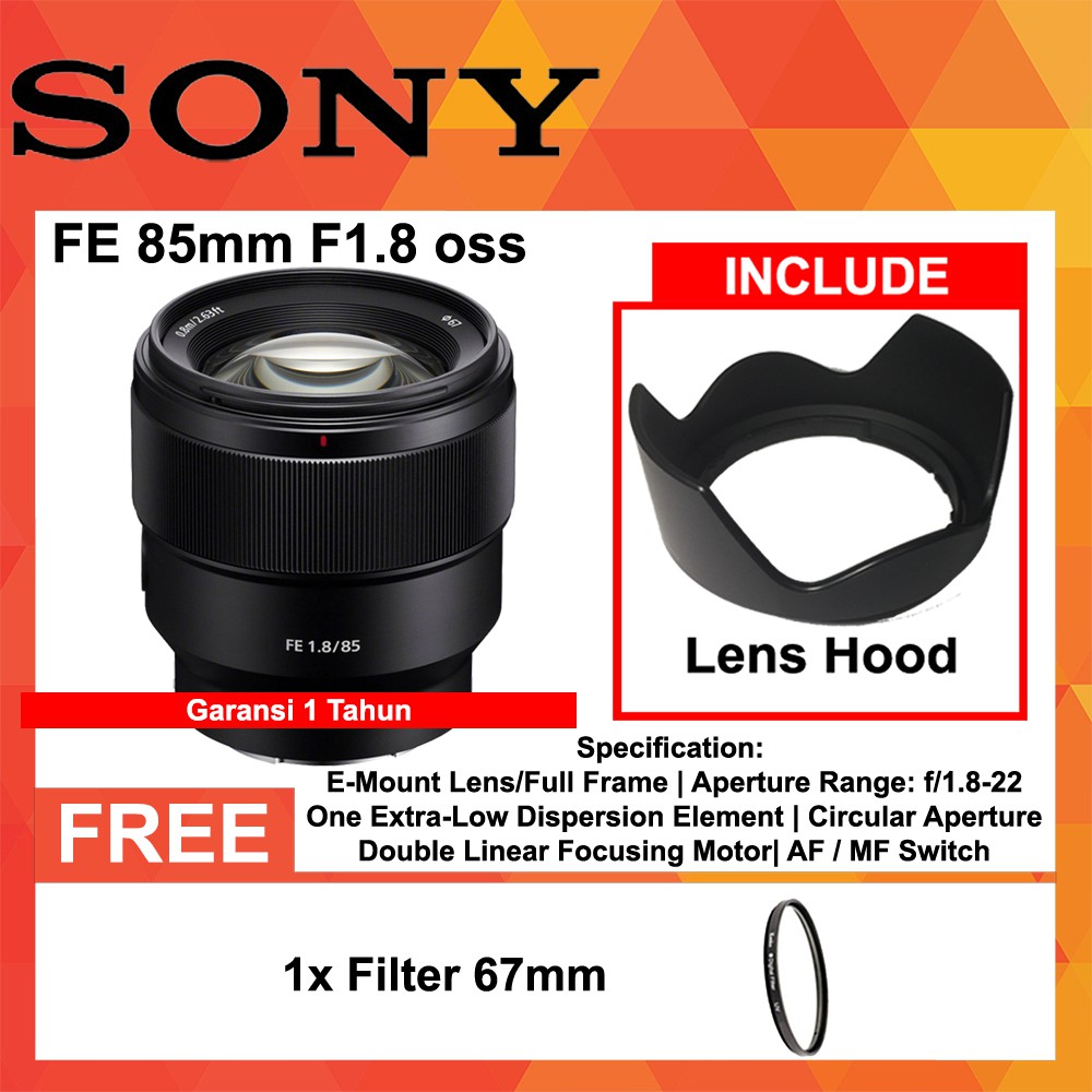 Sony Fe 85mm F 1 8 Oss Full Frame Alpha E Mount Prime Filter Shopee Indonesia