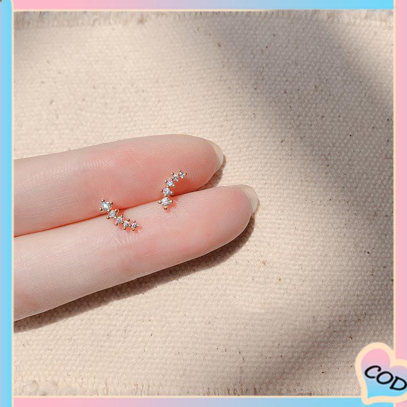 COD❤️ Deretan Kecil Berlian Geometris Sederhana Mikro-set Zirkon Anting Gandum Lucu-A.one