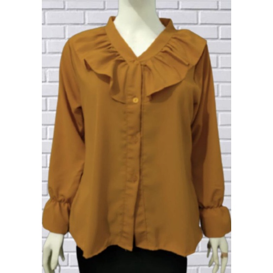 Atasan Blouse Ruffle Ruffel Wanita Top Import Rumbai Leher V Neck Terbaru Kekinian