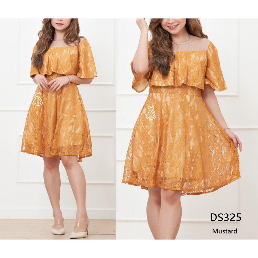 DS325 - DRESS PESTA LACE BRUKAT GLITTER FLARE WANITA