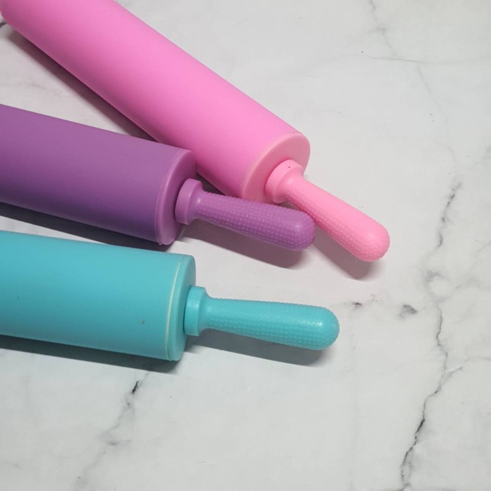 small silicone rolling pin with plastic handle 30cm/ rolling pin gagang plastik pastel kecil