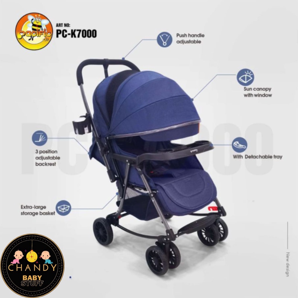 KERETA BAYI STROLLER BABY PACIFIC K7000 REVERSIBLE HANDLE BISA HADAP DUA ARAH DAN AYUN