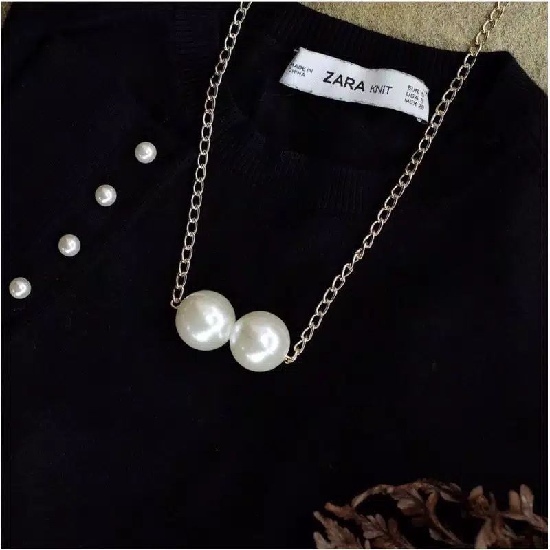 Kalung Panjang Korea Dua Mutiara Jumbo Kalung Hijab Pearl Korean Necklace