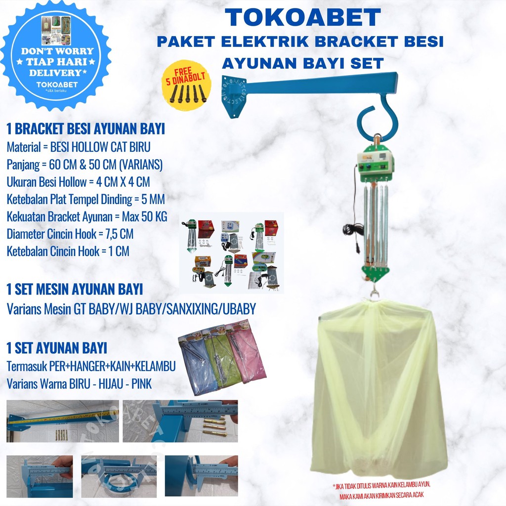 PAKET ELEKTRIK Besi Bracket dengan Mesin GT Baby WJ Baby Sanxixing Ubaby lengkap Kain Kelambu Warna