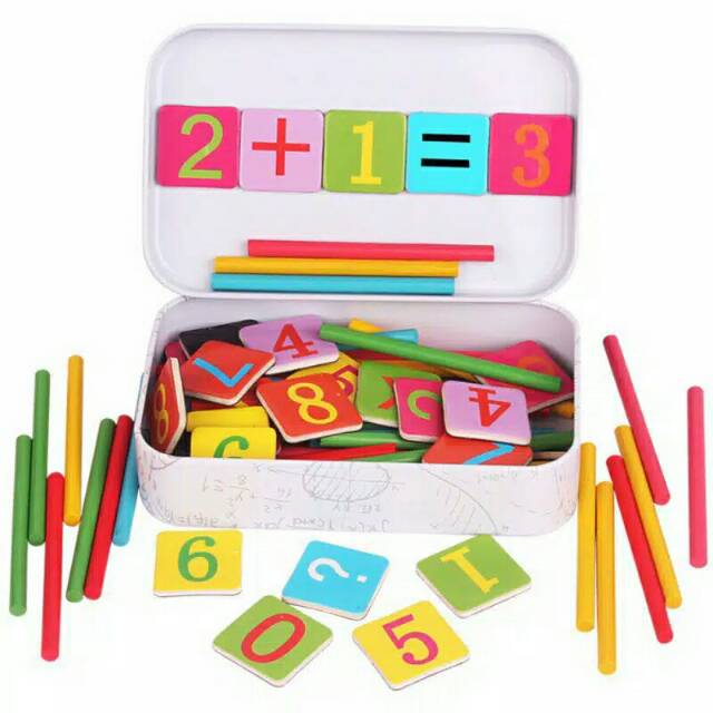 Mainan Puzzle Matematika Kayu Magnet Jam Puzzle Stik Geometri Angka Clock Mainan Edukasi Anak