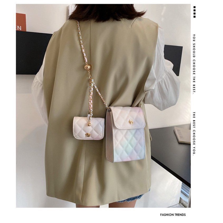 BJ15618 (2IN1) - BLACK/GREEN/RAINBOW/WHITE - TAS DOMPET HP WANITA FASHION IMPORT MODIS ELEGAN TERMURAH TERLARIS TERBARU BAGSTORE JAKARTA TAS BATAM ELJ5618 LT1967 BQ3361