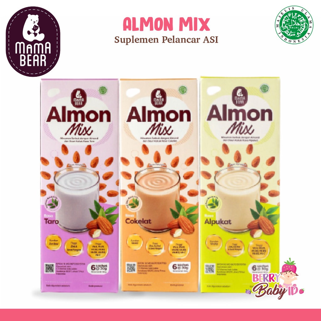 Mama Bear Almon Mix Pelancar ASI Booster Almond Cokelat Alpukat Taro Coffee Latte Caramel Strawberry Berry Mart