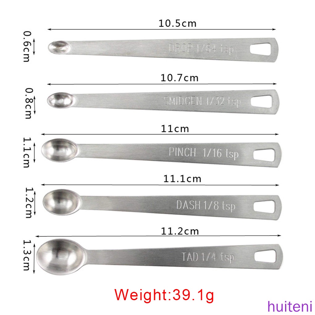 (Huite) 5pcs Sendok Takar Kecil Bahan Stainless Steel Untuk Bumbu Dapur