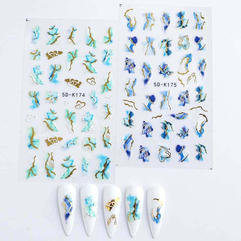 AUGUSTINA Agustina Marbling Stiker Kuku Fashion Warna Emas Motif Marmer Samping Manikur Aksesoris Nail Art Dekorasi