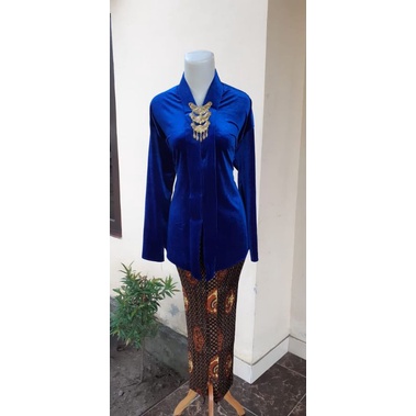 Kebaya bludru Encim /Kartini polos premium murah-Biru eletrik