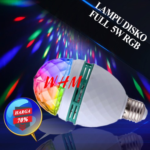 RGB 5W 5LED LAMPU DISCO LED FITTING E27 TUMBLR MINI OTOMATIS DISCO WARNA WARNI /  LAMPU BOHLAM WARNA WARNI