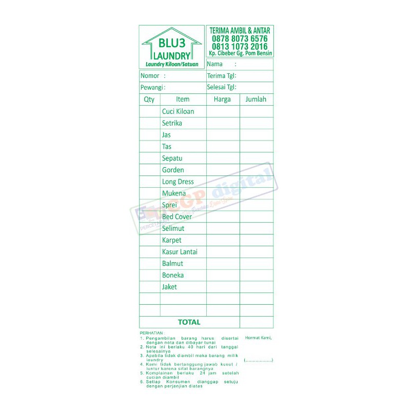 Nota Kontan Custom Untuk Laundry Toko Klontong Bengkel Apotek Dll Diskon