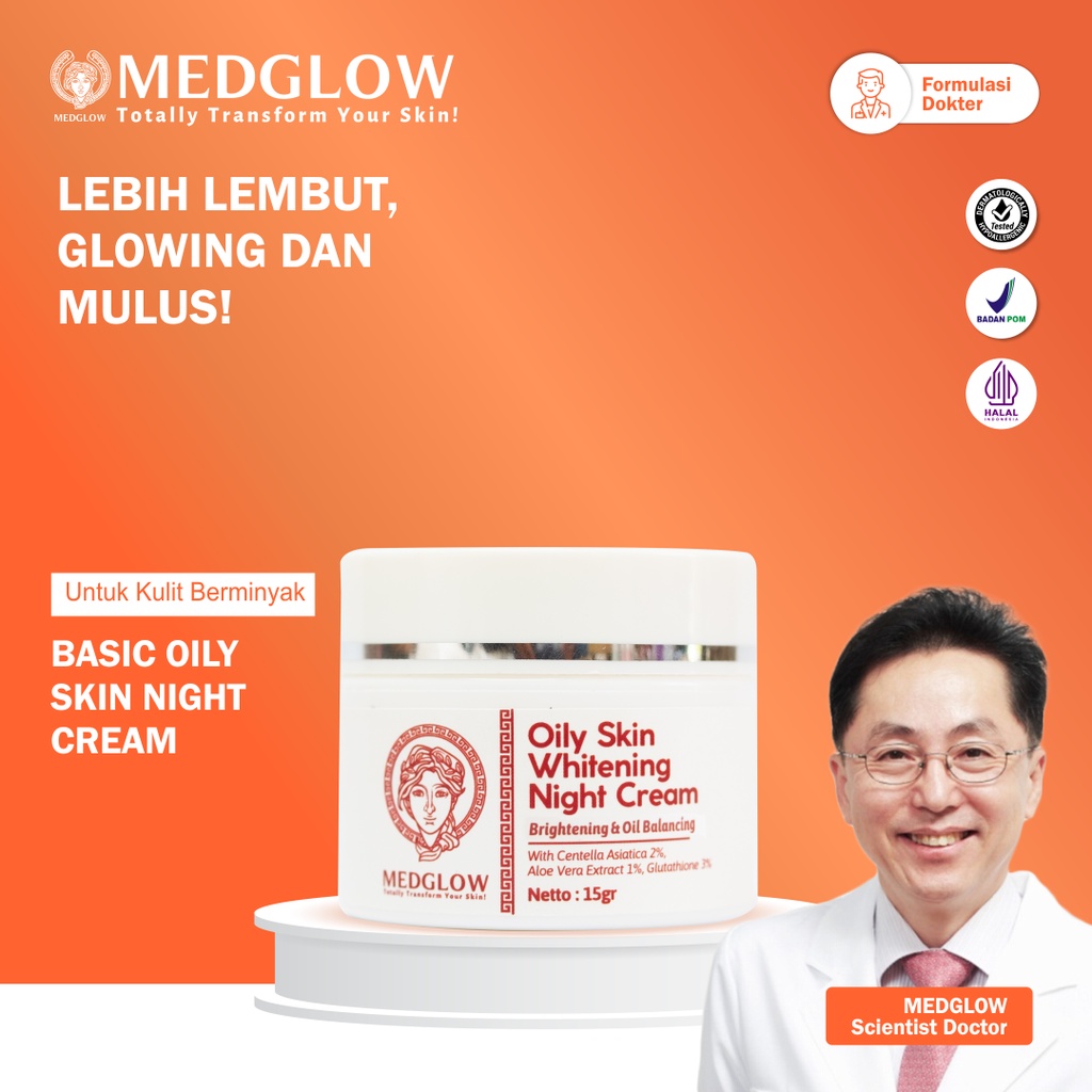 MEDGLOW CLINIC Basic Oily Skin Brightening Night Cream  | Skincare Krim Malam Pemutih Kulit Wajah Be