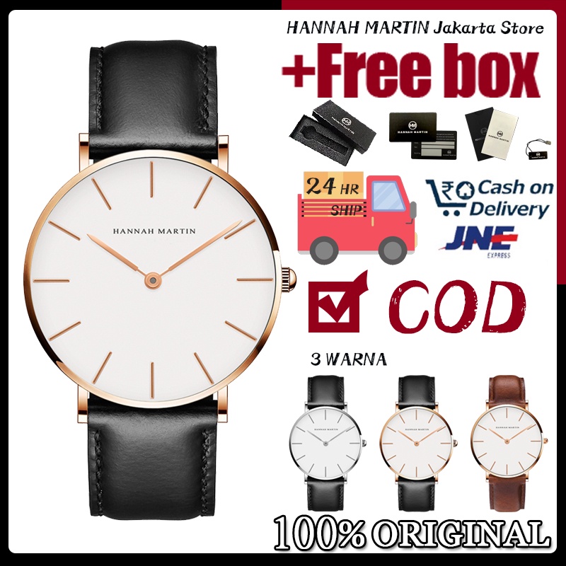 Jam Tangan Hannah Martin Pria  Kulit Original Tipis Luxury Tahan Air 40mm  CB01 100% ori