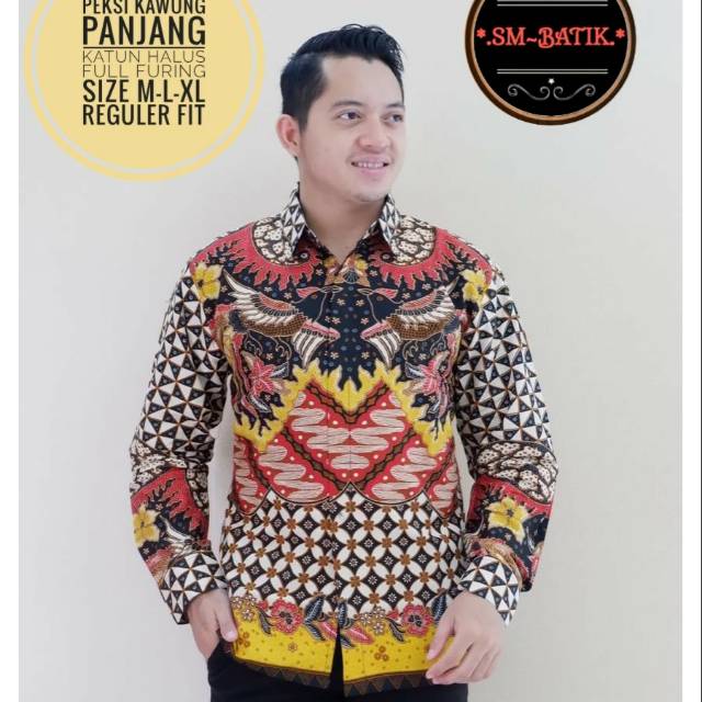 Kemeja Batik Peksi Kawung Lengan Panjang / Pendek Bahan Katun Lapis Furing