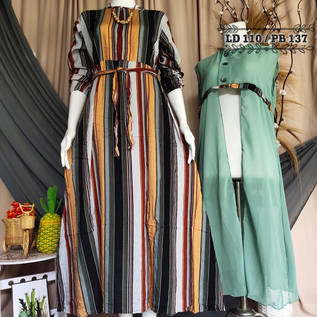 Gamis Set Outer Bahan Rayon mix Ceruty