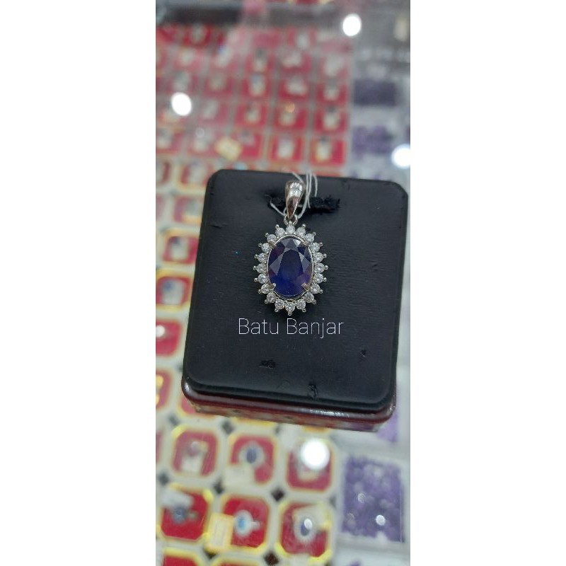 liontin batu blue safir ikat perak 925