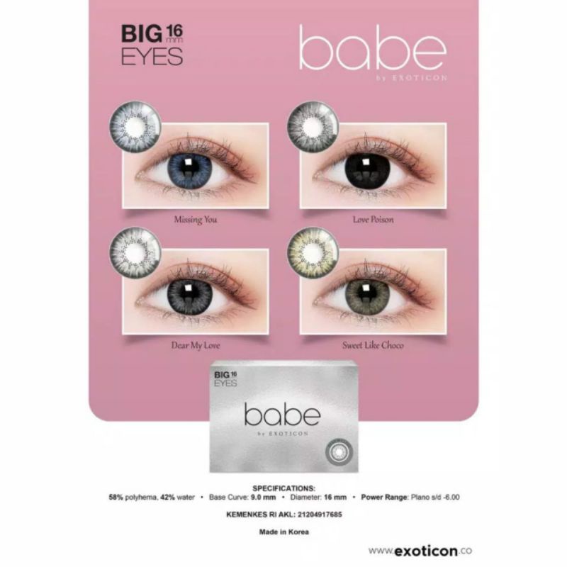 Softlens X2 BABE BIG EYES 16 MM NORMAL by EXOTICON Softlen Soflen Soflense Warna Normal BABE X2 16MM