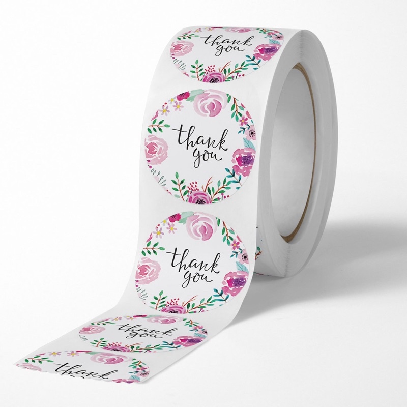 [500Pcs/Roll] Sticker Roll Floral Thank You / Stiker Gulung ThankYou Packaging Online Shop