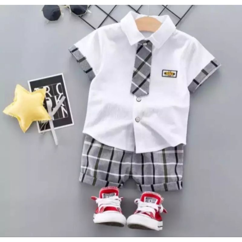 Kemeja Set| Setelan Kemeja Anak Laki-laki 1-5 Tahun/Setelan Baju Kemeja Dasi Anak Laki-laki Terbaru