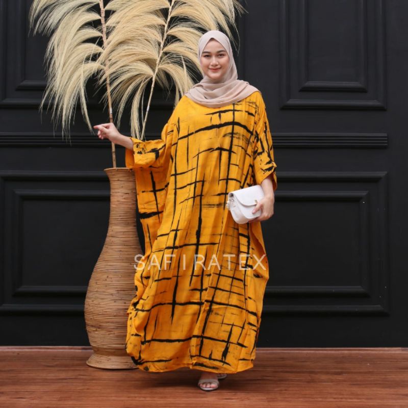 kaftan jumbo wanita casual / Gamis kaftan rayon premium casual - kuning