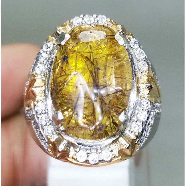 Cincin Batu akik Kecubung Rambut Cendana Bagus Asli