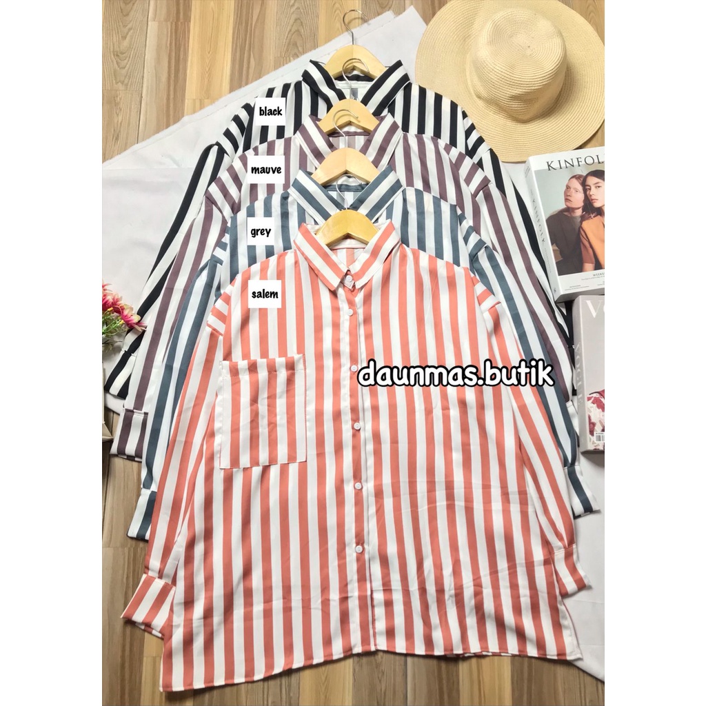 1KG MUAT 5PCS |  STRIPE KEMEJA SALUR OVERSIZE HITS OOTD SELEBGRAM FASHION GROSIR WANITA TERMURAH